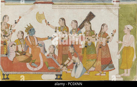 348 Krishna welcomes Sudama, Bhagavata Purana, 17th century, India Stock Photo