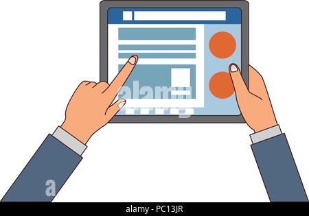 Hands using tablet to check social networks vector illustration graphic design Stock Vector