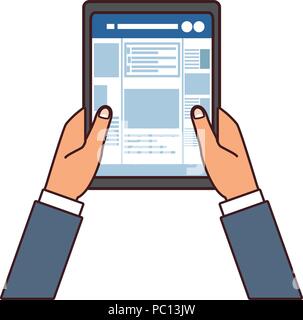 Hands using tablet to check social networks vector illustration graphic design Stock Vector