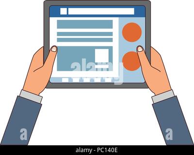 Hands using tablet to check social networks vector illustration graphic design Stock Vector