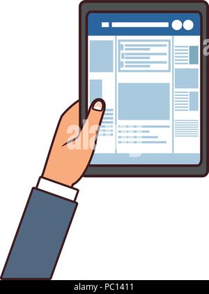 Hands using tablet to check social networks vector illustration graphic design Stock Vector