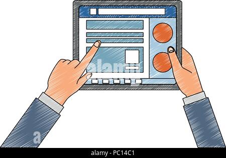 Hands using tablet to check social networks vector illustration graphic design Stock Vector