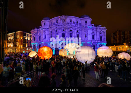 Noches Blancas Bilbao 2018, Teatro Arriaga, Bilbao, Biscay, Basque Country, Spain, Europe Stock Photo