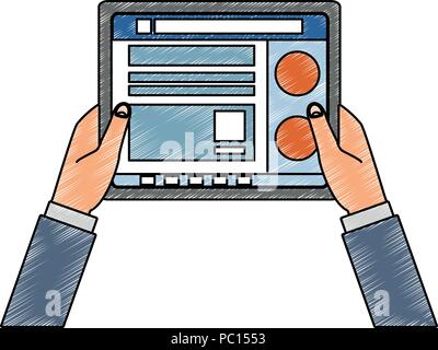 Hands using tablet to check social networks vector illustration graphic design Stock Vector