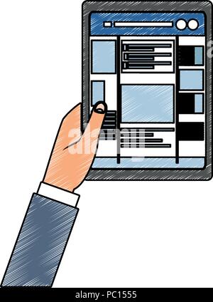 Hands using tablet to check social networks vector illustration graphic design Stock Vector