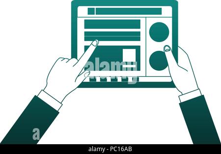 Hands using tablet to check social networks vector illustration graphic design Stock Vector