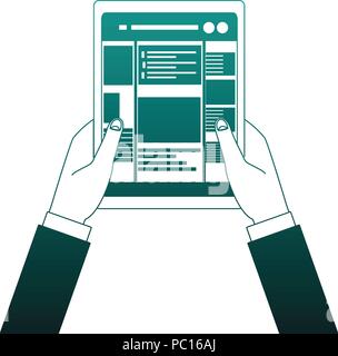 Hands using tablet to check social networks vector illustration graphic design Stock Vector