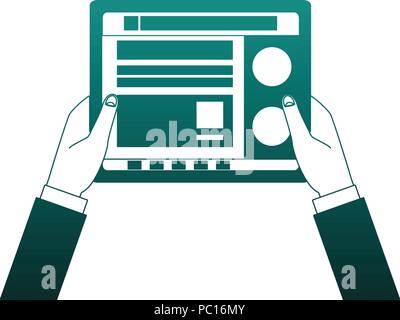 Hands using tablet to check social networks vector illustration graphic design Stock Vector