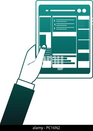 Hands using tablet to check social networks vector illustration graphic design Stock Vector