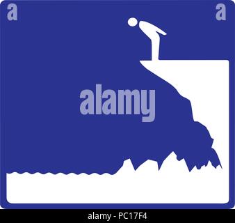 Vector graphic showing a person looking over a cliff.  Can be used to symbolize danger or planning or preparation. can be used in a business situation Stock Vector