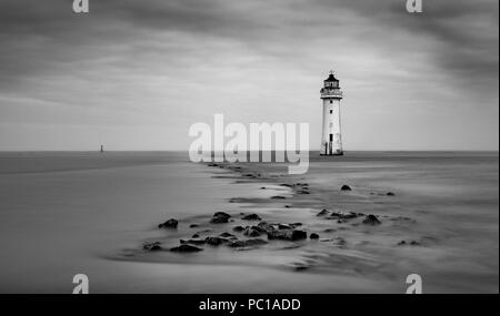 Long Exposure in Mono of Perch Rock Lighthouse, New Brighton, The Wirral Stock Photo