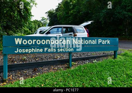 Wooroonooran national park Josephine Falls section sign, Josephine Falls Walk, Bartle Frere QLD, Australia Stock Photo