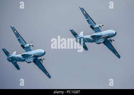 Two CASA CN-235 Maritime Patrol Aircraft belonging to the Irish Air Corps flying together in close formation. Stock Photo