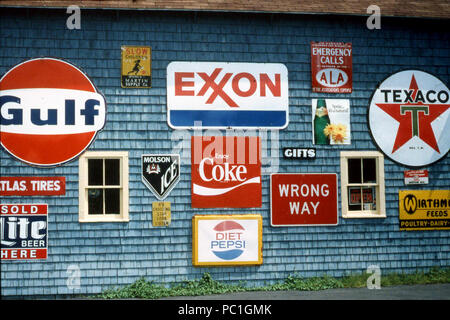 Display of various metallic logos for famous brands and businesses in U.S.A. Stock Photo