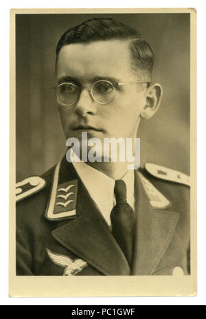 German historical photo: young handsome man,  sergeant major air force in military uniform, Luftwaffe, world war two, ww2, Germany, Third Reich Stock Photo