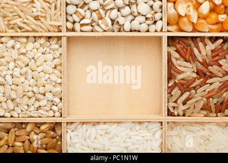 Closeup of different types of grains with copy space Stock Photo