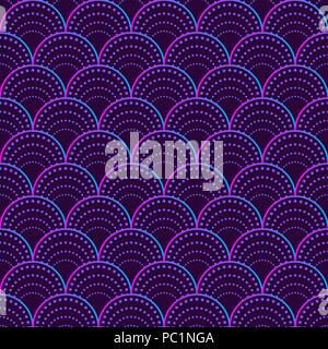 Mermaid tail pattern, seamless pattern with circles, traditional oriental ornament, purple fish scales. Vector illustration Stock Vector