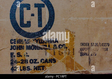 A very old cardboard texture. Surface full of symbols and words. Stock Photo