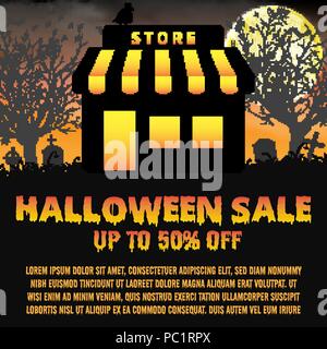 halloween store shop open in night  graveyard Stock Vector