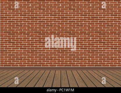 Red brick wall and wooden floor Stock Vector