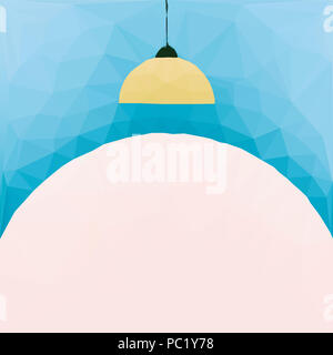 Lamp with yellow shade embossed blue polygons on a white table Stock Photo