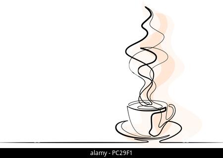 Continuous one line drawing of cup of coffee. Vector illustration Stock Vector