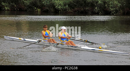 WRC, J14 Doubles, at Warrington Rowing Club 2018 Summer regatta, Howley lane, Mersey River, Cheshire, North West England, UK Stock Photo