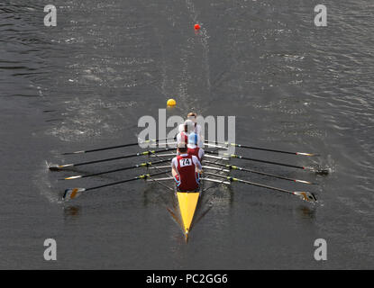 Tees Rowing Club, coxless quad, at Warrington Rowing Club 2018 Summer regatta, Howley lane, Mersey River, Cheshire, North West England, UK