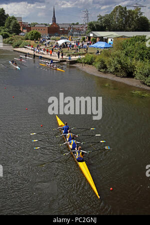 Mens quad team at Warrington Rowing Club 2018 Summer regatta, Howley lane, Mersey River, Cheshire, North West England, UK Stock Photo