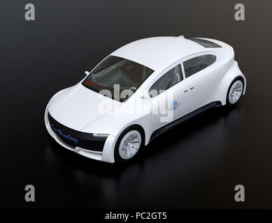 White electric car on black background. 3D rendering image. Stock Photo