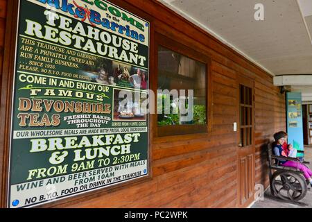 Welcome to Lake Barrine Teahouse restaurant sign, Crater Lakes National Park, Atherton Tablelands, QLD, Australia Stock Photo