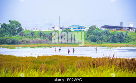 View of the Pitch Lake, the largest natural deposit of asphalt in the world, La Brea, Trinidad and Tobago. Stock Photo