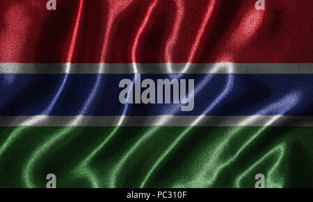 Gambia flag - Fabric flag of Gambia country, Background and wallpaper of waving flag by textile. Stock Photo