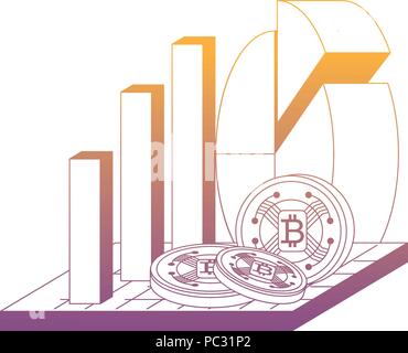 bar and pie chart with cryptocoins over white background, vector illustration Stock Vector