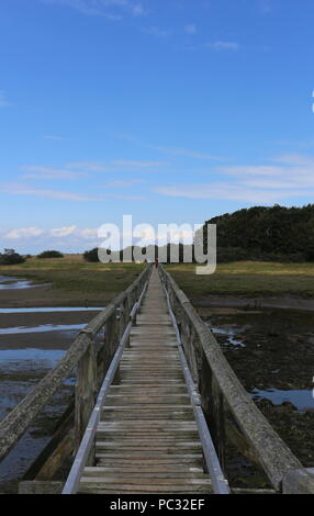 Wooden walkway across Peffer Burn at Aberlady Bay Nature Reserve East Lothian Scotland  July 2018 Stock Photo