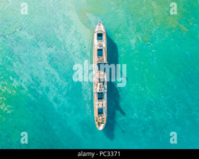 Aerial Drone View Of Old Shipwreck Ghost Ship Stock Photo