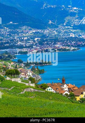 Lavaux terraced vineyards on Lake Geneva Stock Photo
