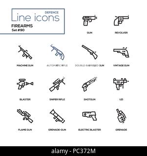 Firearms - modern line design icons set Stock Vector