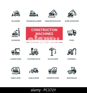 Construction machines - flat design style icons set Stock Vector
