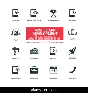 Mobile app development - flat design style icons set Stock Vector
