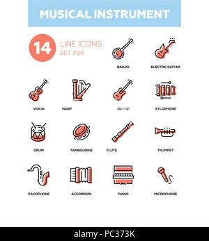 Musical instruments - modern line design icons set Stock Vector