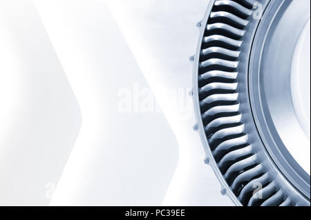 blue toned close-up of jet engine blades Stock Photo