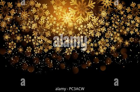 Elegant Christmas Background with Shining Gold Snowflakes. Stock Vector
