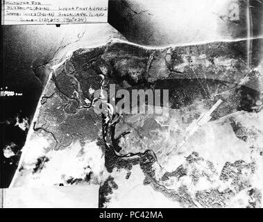 Aerial reconnaissance photo of Lunga Point, Guadalcanal on 31 July 1942. Stock Photo