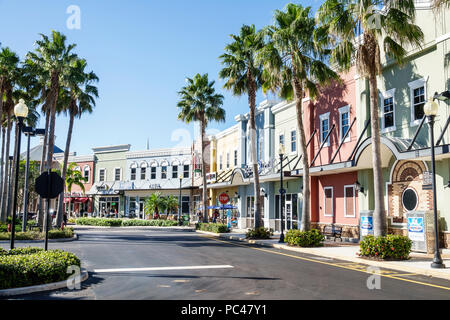 Port St. Saint Lucie Florida,Tradition,shopping center centre strip,stores,exterior,parking lot driveway,Sabal palm trees,FL171212007 Stock Photo