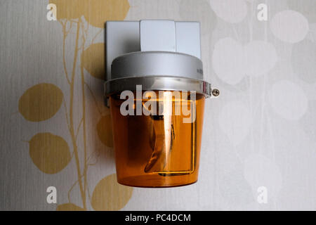 Fire alarm alert system in hotel room. Stock Photo