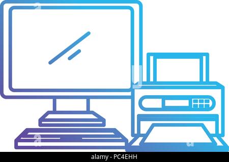 computer desktop with printer Stock Vector
