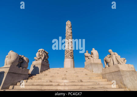 OSLO, NORWAY - APRIL 6, 2018: Oslo city skyline at famous Statue in Vigeland Sculpture Park, Oslo, Norway Stock Photo