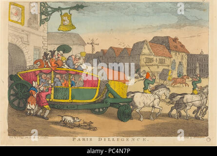 Thomas Rowlandson (British, 1756 - 1827 ), Paris Diligence, probably 1810, hand-colored etching, Rosenwald Collection 1945.5.1351 605 Thomas Rowlandson, Paris Diligence, probably 1810 - National Gallery of Art Stock Photo