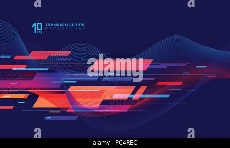 Abstract technology geometric and twist lines colorful on dark blue background. Vector illustration Stock Vector